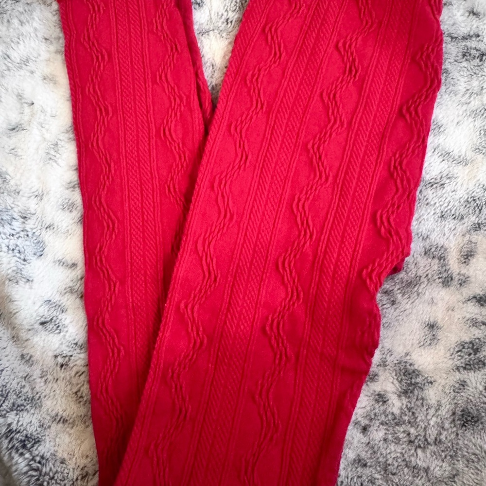 Red Textured Knit Leggings